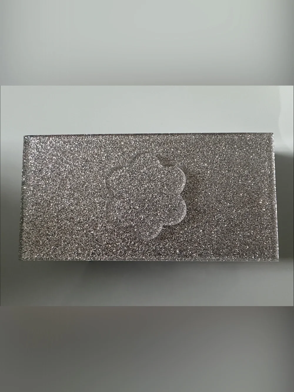 Silver Glitter Flower Applique Wristlet Clutch